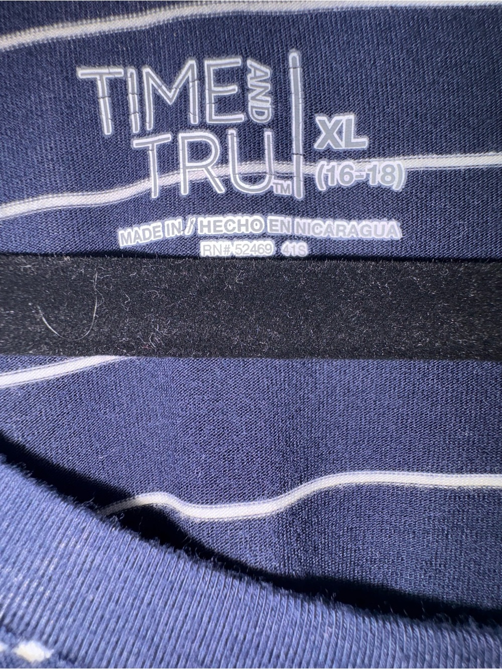 Time and Tru Navy and White Striped Crew Tee - Picture 2 of 2